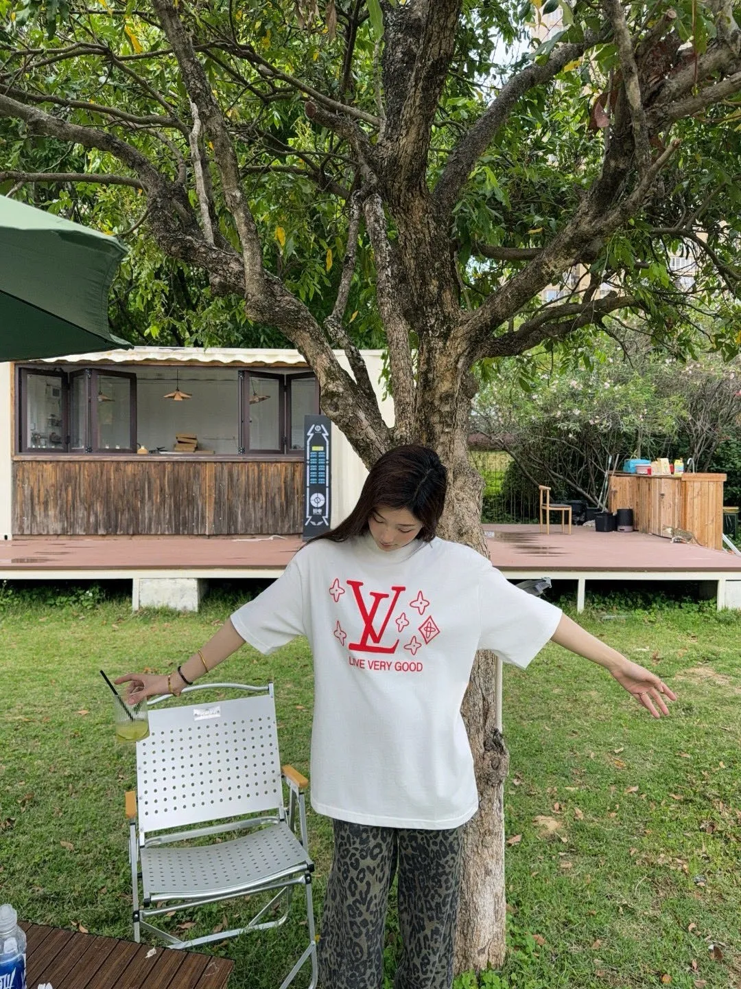 Louis Vuitton/Louis Vuitton 25ss presbyopic letter logo foam printed short sleeves